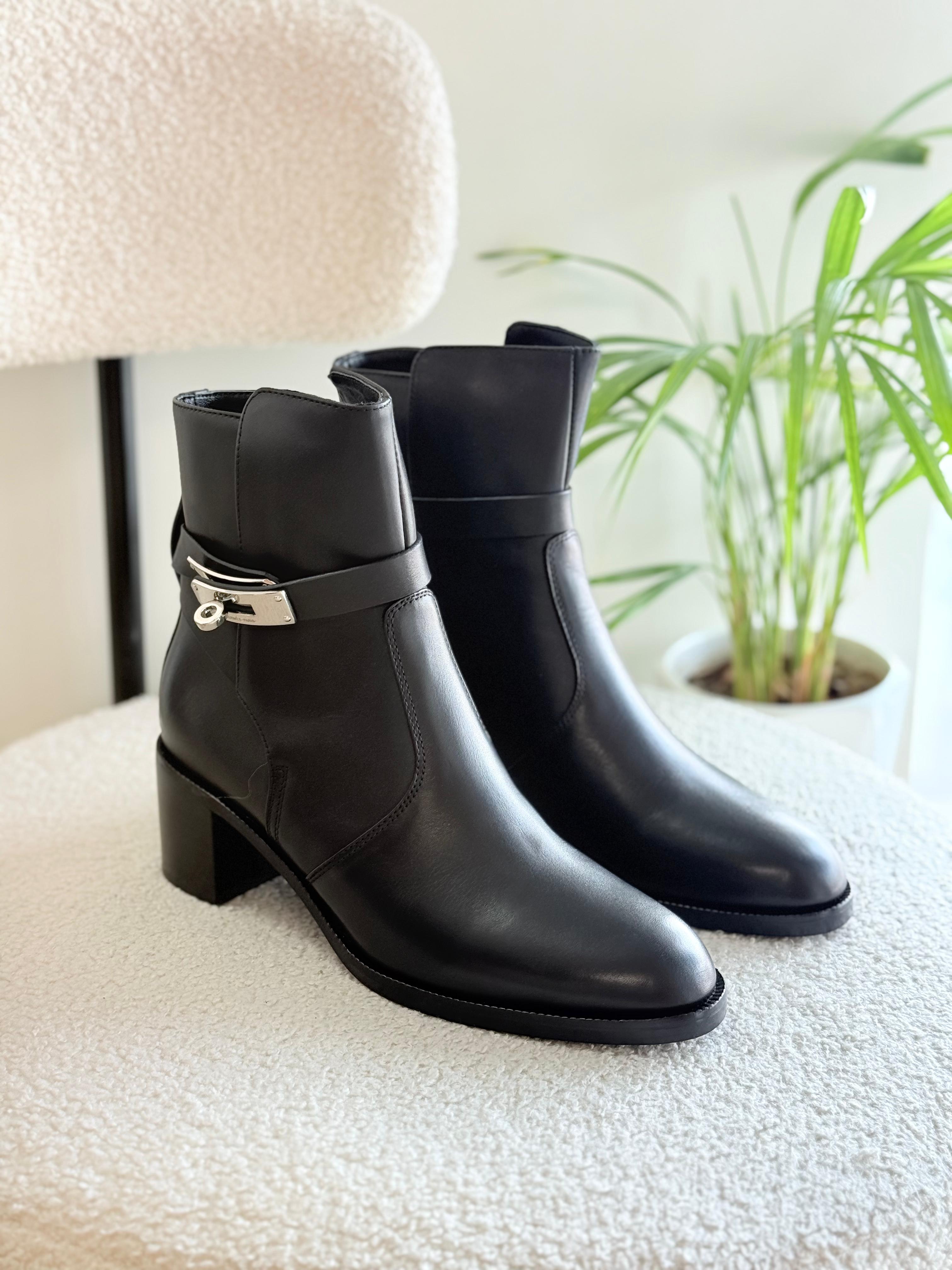 Hermes Frenchie 50 Black, Hermes Frenchie Ankle Boots, Hermes Black Leather Boots, Hermes 50mm Boots, Hermes Frenchie Boot